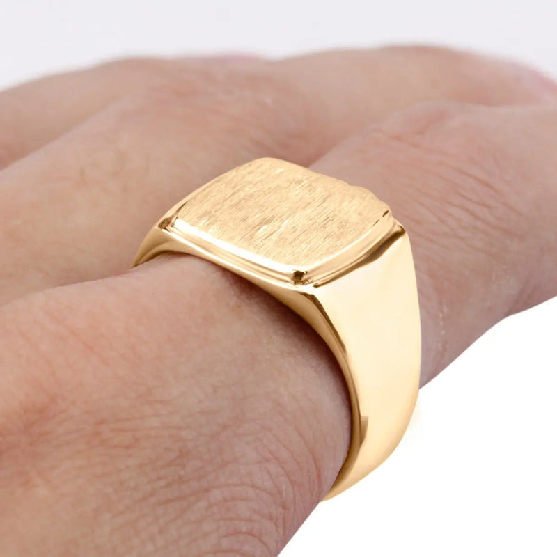 Anel Masculino Sólido Largo Em Prata 925 Dourada  Ouro 18k