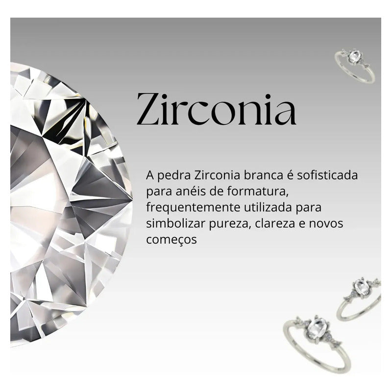 Anel Formatura Feminino Prata 925 + Caixinha Capelo Zircônia 22