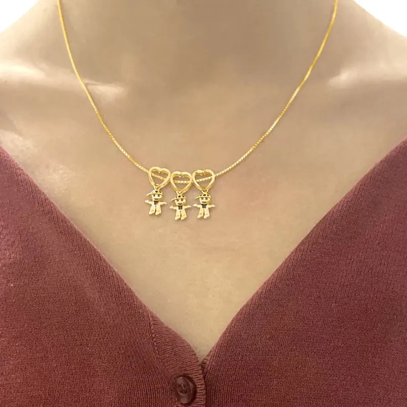 Colar Canga 3 Meninos Com Safira Prata 925 Dourada Ouro 18k Dourado