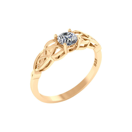 Anel Solitário Celta Knot Prata 925 Dourada 18k - Zircônia