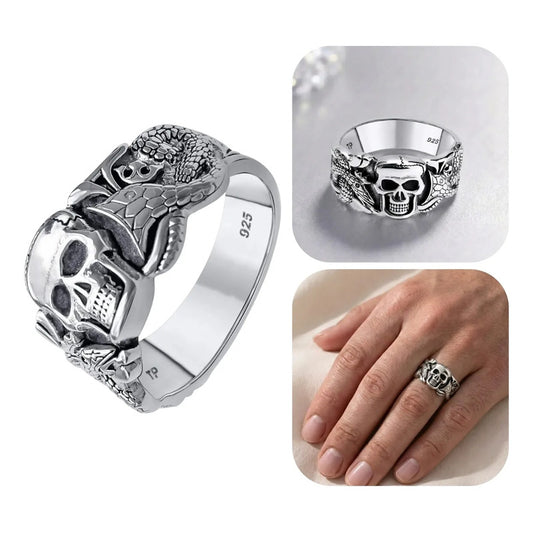Anel Pura Prata 925 Masculino Caveira - Tamanhos Exclusivos