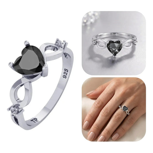 Anel Prata 925 Infinito Amor Coração - Black Onix