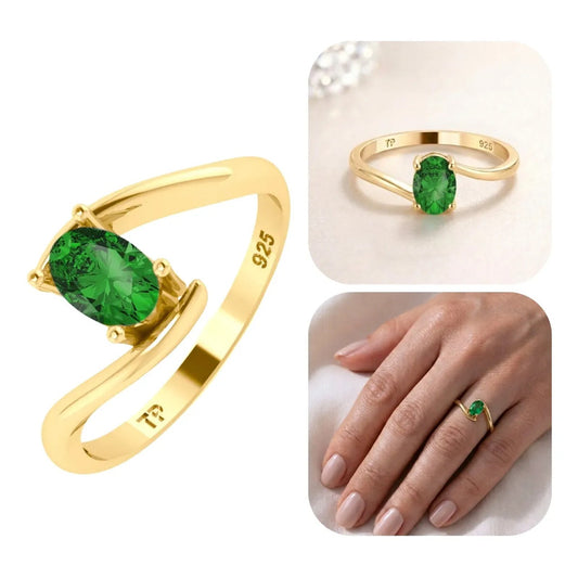 Anel Miami Prata 925 Dourada Ouro 18k - Esmeralda