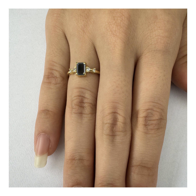 Anel Viena Retangular Prata 925 Dourada 18k - Onix