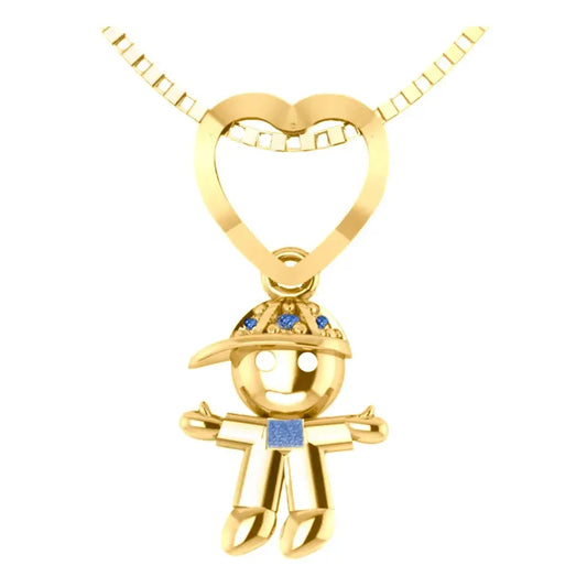 Colar Canga 1 Menino Com Safiras Prata 925 Dourada Ouro 18k Dourado