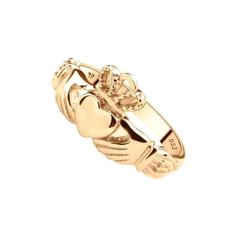 Anel Claddagh Clássico Prata 925 Dourada 18k-  Unissex