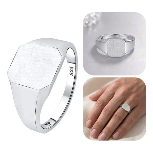 Anel De Prata 925 Sólido Feminino Retangular - Exclusivo