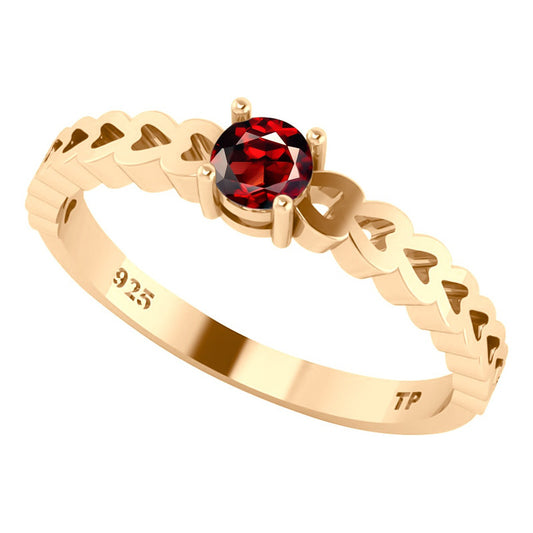 Anel Luxo Corações Prata 925 Dourada Ouro 18k - Granada