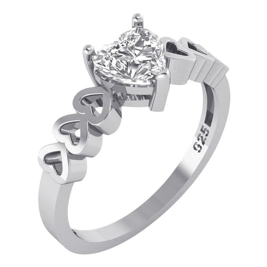 Anel Luxo Pura Prata 925 Zirconia Coração - Exclusivo