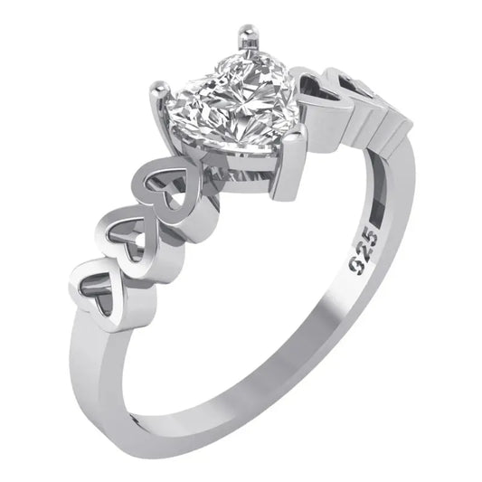 Anel Luxo Pura Prata 925 Zirconia Coração - Exclusivo