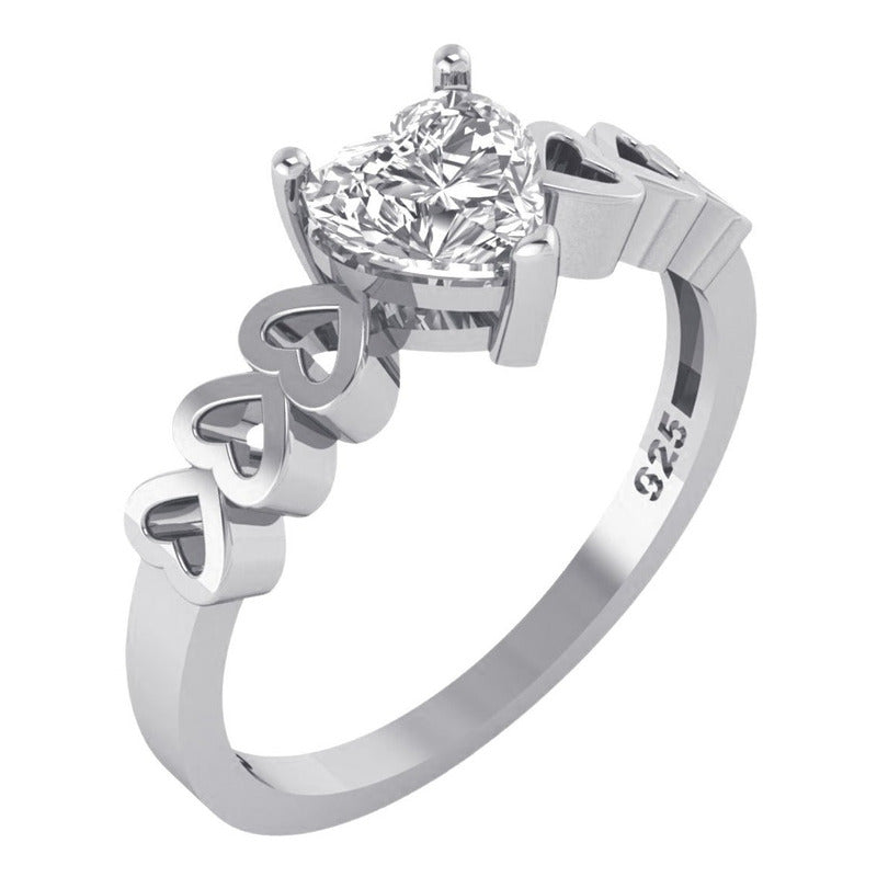 Anel Luxo Pura Prata 925 Zirconia Coração - Exclusivo