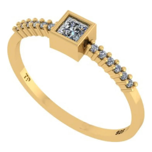 Anel York Prata 925 Dourada Ouro 18k - Zircônia 19