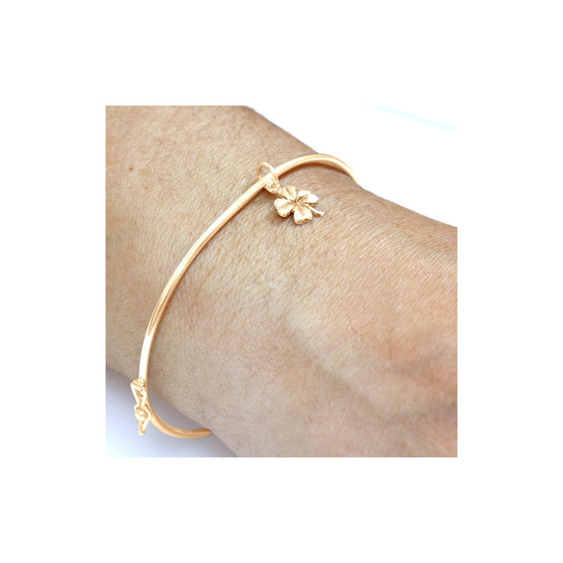 Pulseira Bracelete Rígido Prata 925 Dourada 18k- Trevo Sorte