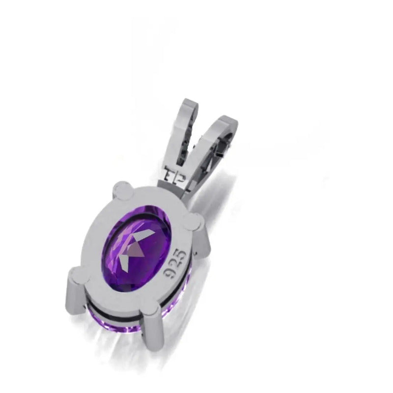 Pingente Oval Prata 925 Ametista Roxo