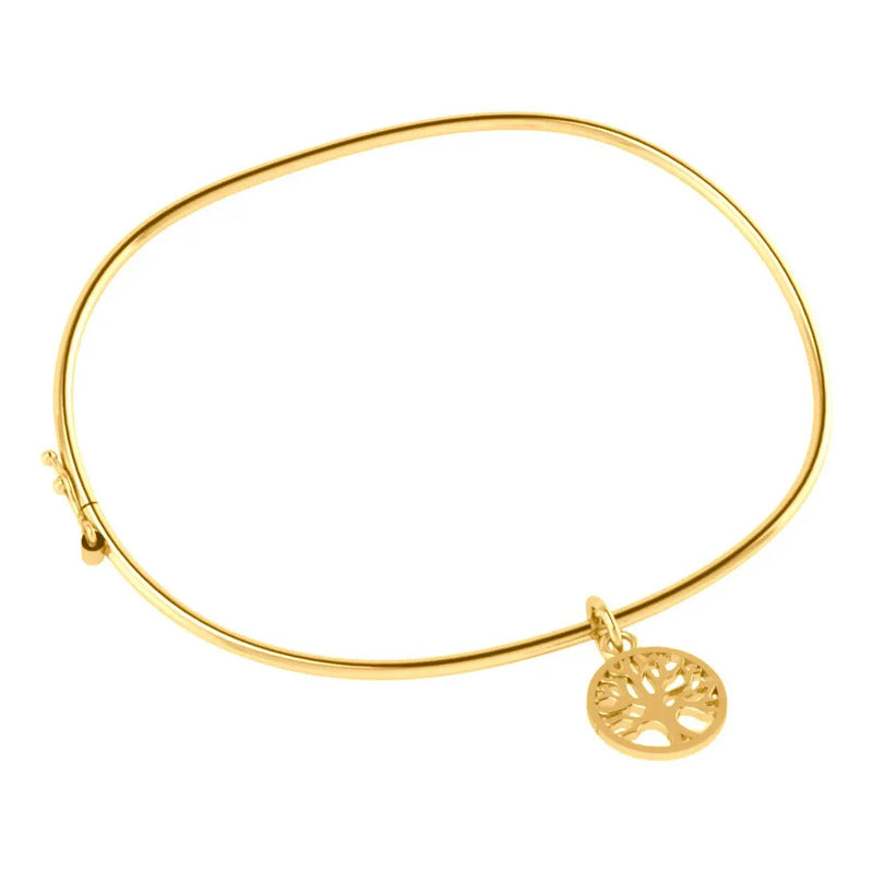 Pulseira Bracelete Rígido Prata 925 Dourada 18k- Árvore Vida Dourado 6 Cm 19 Cm