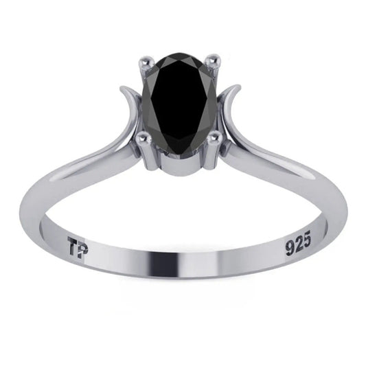 Anel Black Onix Natural Pura Prata 925 Solitário - Feminino