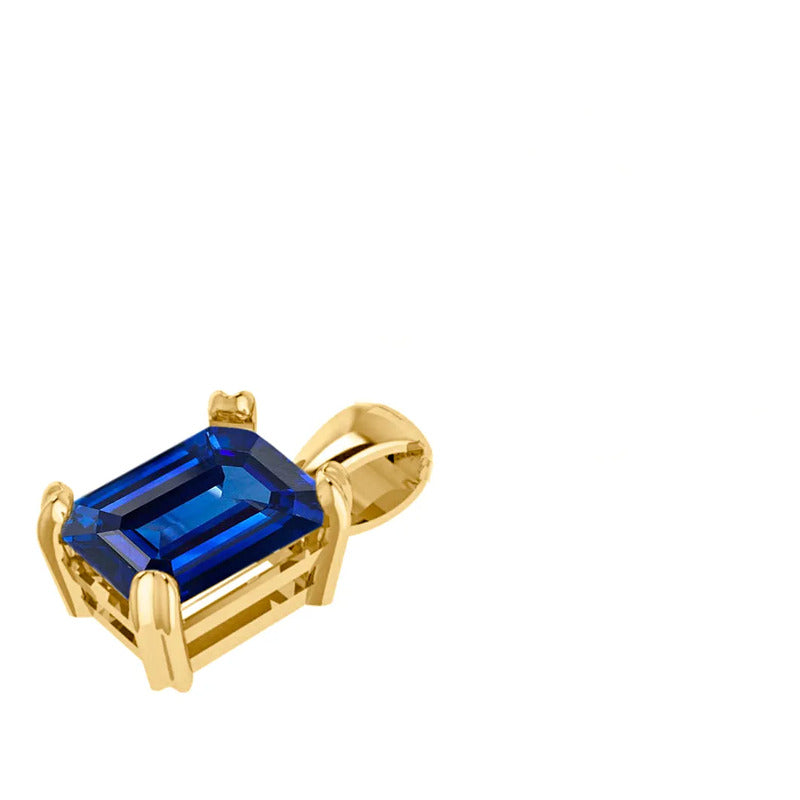 Pingente Safira Azul Retangular - Prata 925 Dourada 18k Azul