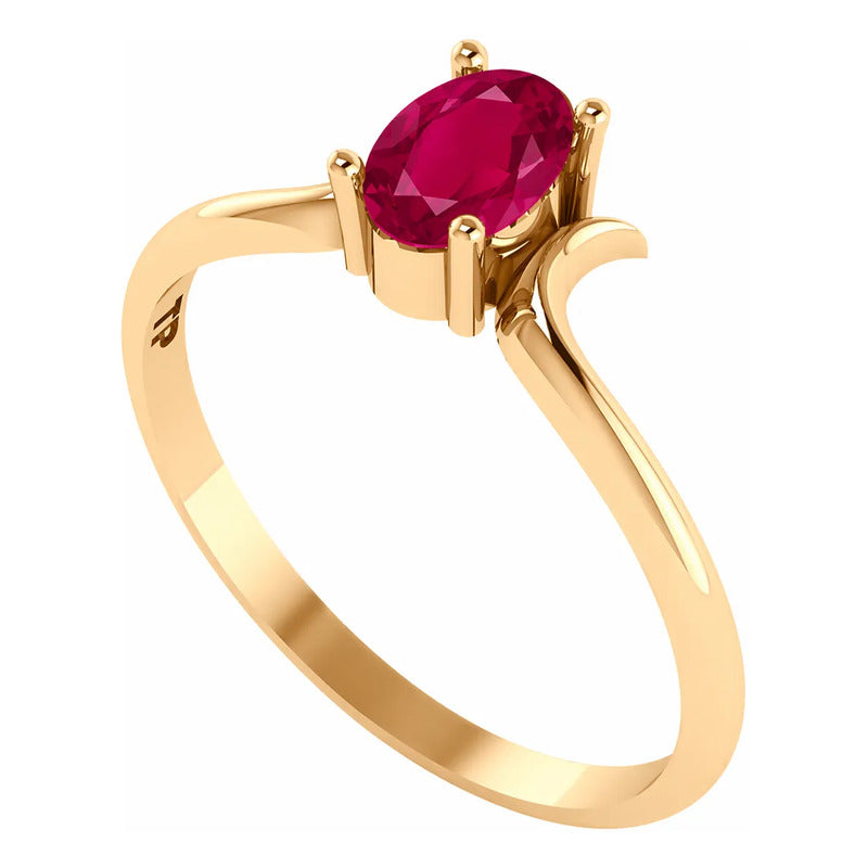 Anel Roma Solitário Prata 925 Dourada Ouro 18k - Rubi