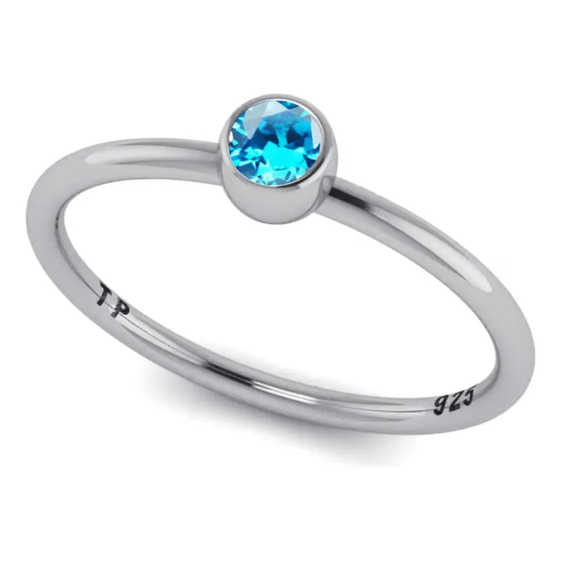 Anel Prata 925 Solitário Topazio Azul Garra Inglesa Feminino