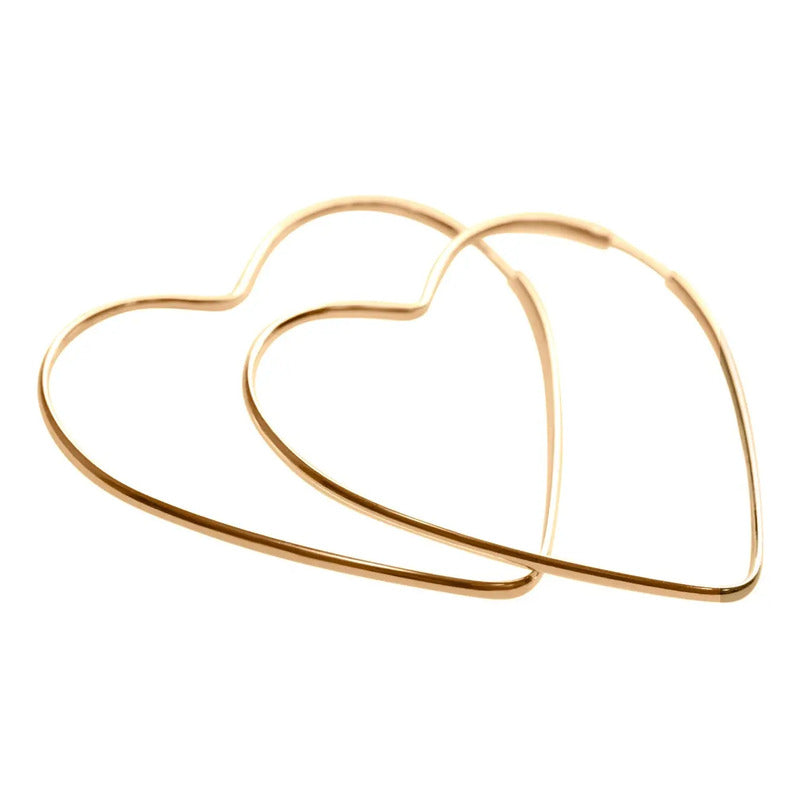 Brinco Argola Coração De Prata 925 Dourada Ouro 18k - 5cm Dourado