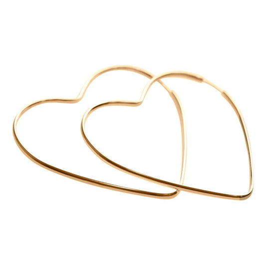 Brinco Argola Coração De Prata 925 Dourada Ouro 18k - 5cm Dourado