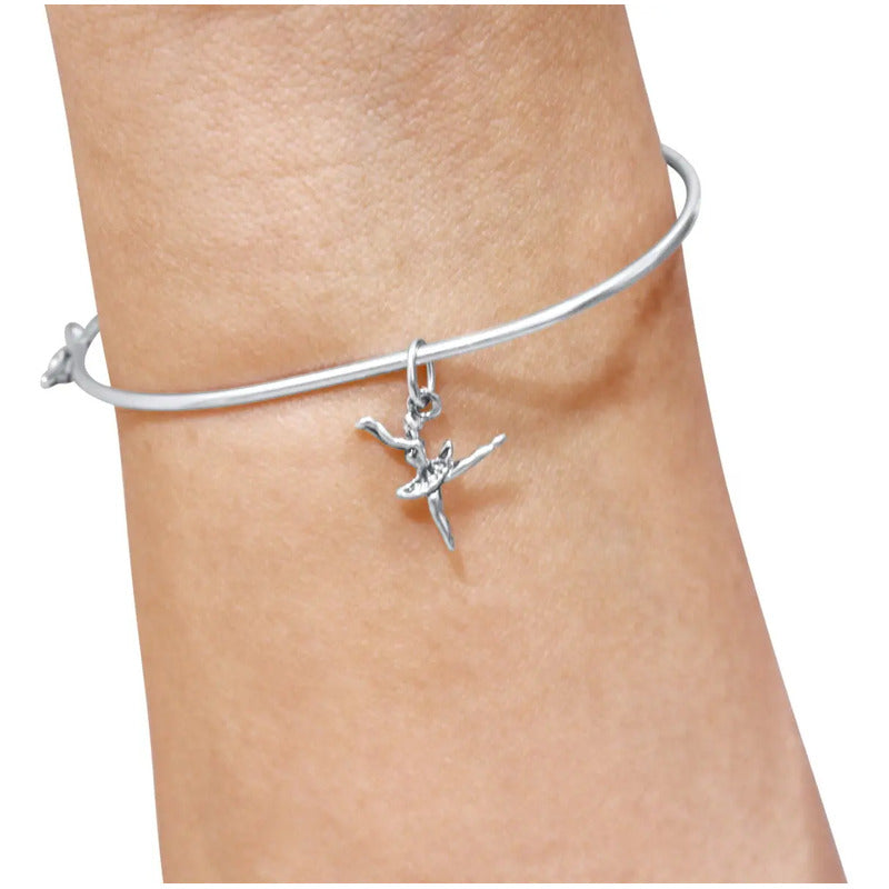 Pulseira Bracelete Rígido Prata 925 - Pingente Bailarina 19 Cm