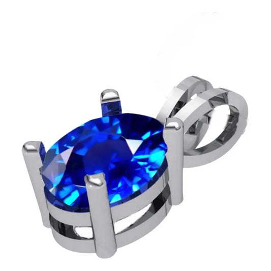 Pingente Prata 925 Oval Safira Azul 6x8mm - Exclusivo Azul-escuro