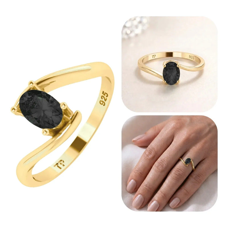 Anel Miami Prata 925 Dourada Ouro 18k - Black Ônix