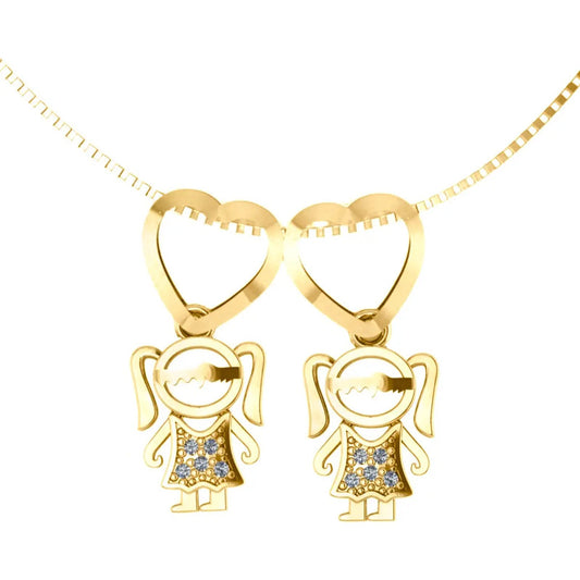 Colar Canga 2 Meninas Zircônias Prata 925 Dourada Ouro 18k Dourado