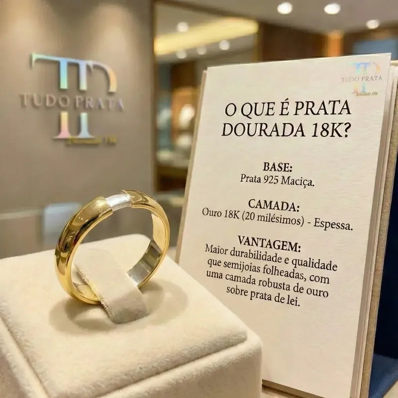 Anel York Prata 925 Dourada Ouro 18k - Zircônia 22