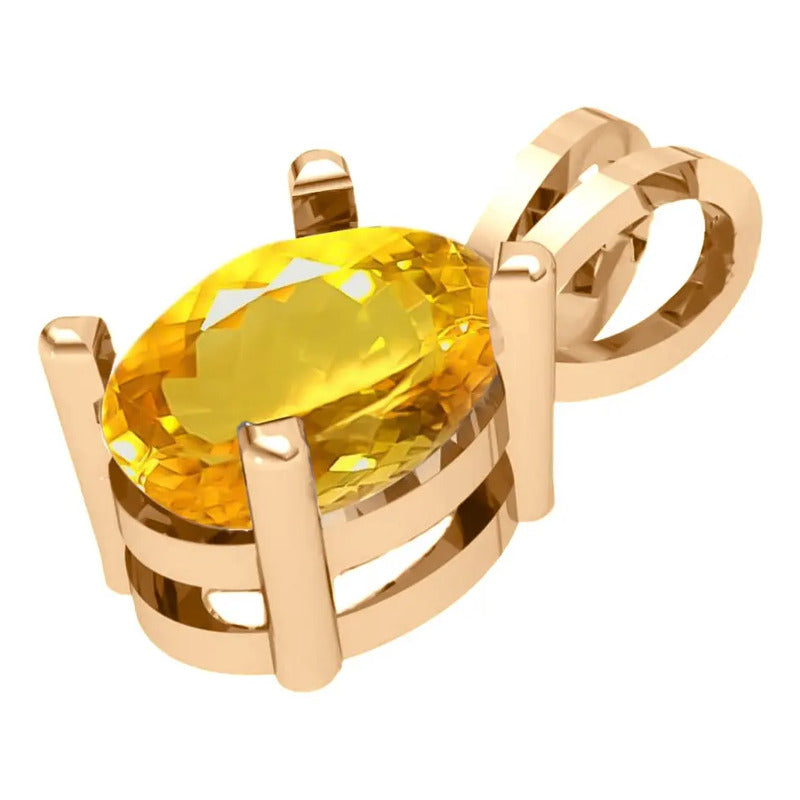 Pingente Oval Prata 925 Dourada 18k - Citrino Dourado