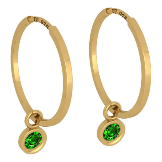 Brinco Argola Prata 925 Dourada 18k Ping Redondo - Esmeralda Dourado