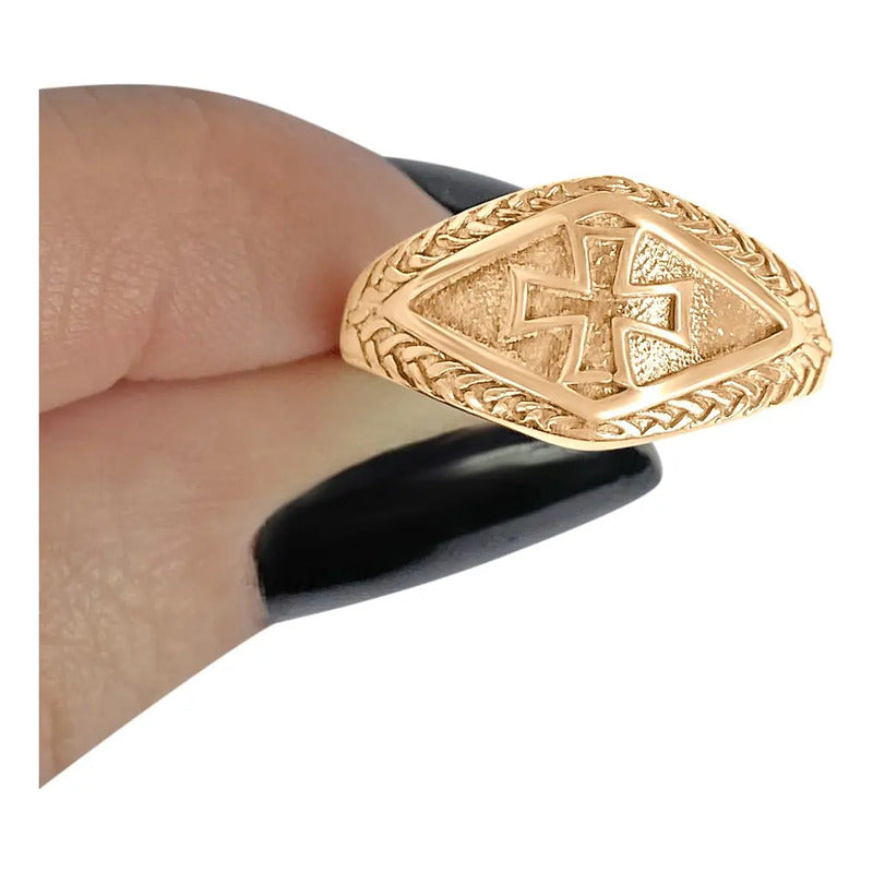 Anel Masculino Cruz De Malta Prata 925 Dourada Ouro 18k