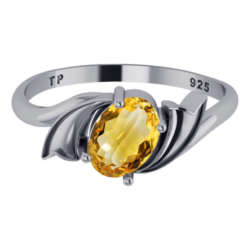 Anel Wings Citrino Oval Prata 925 - Exclusivo