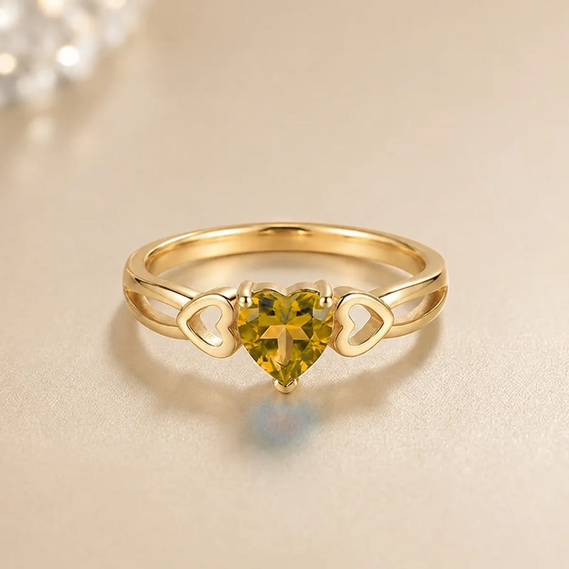 Anel Eterno Coração Prata 925 Dourada Ouro 18k  Citrino
