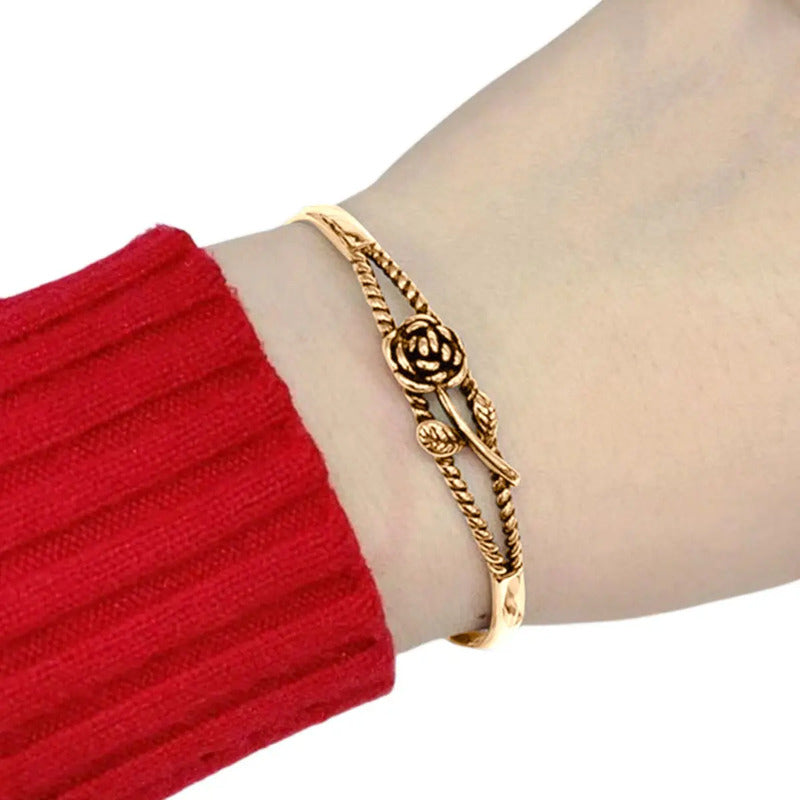 Pulseira Bracelete Maciço Prata 925 Dourado Ouro 18k- Floral Dourado 6.5 Cm 22 Cm