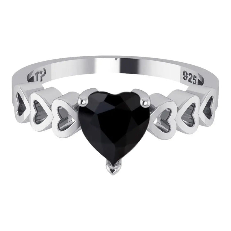 Anel Luxo Prata 925 Black Onix Coração - Exclusivo