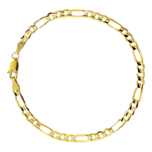 Pulseira Prata 925 Dourada 18k Figaro 3x1 Maciça - 5mm