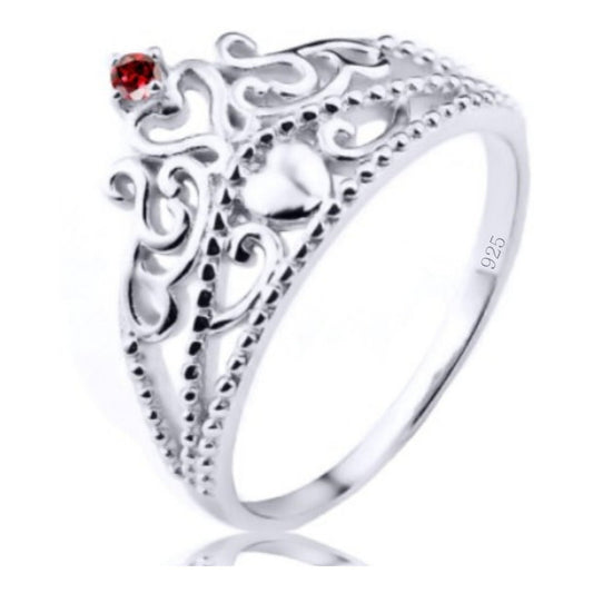 Princess Tiara Ring 925 Silver Garnet Heart - Exclusive