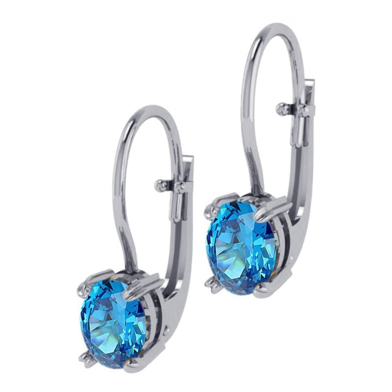 Brinco Trava Pura Prata 925 Topázio Azul Oval - Exclusivo