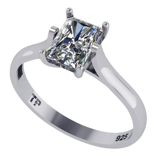 Anel Solitário Prata 925 Zirconia Retangular - Exclusivo