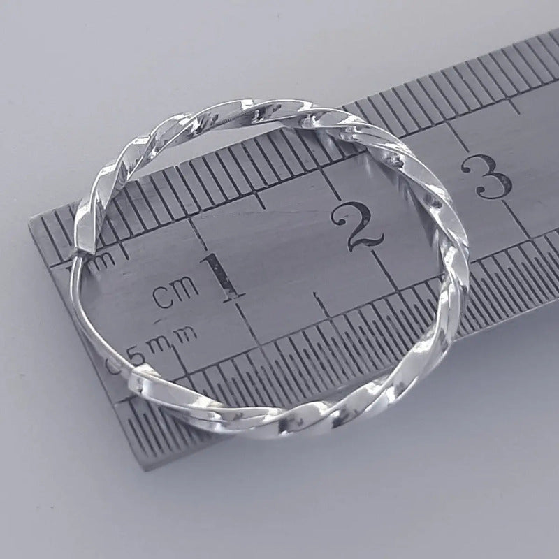 Brinco Argola Pequena De Prata 925 Redonda - 27mm Torcido Prata