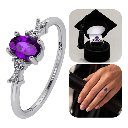 Anel Formatura Feminino Prata 925 + Caixinha Capelo Ametista 12