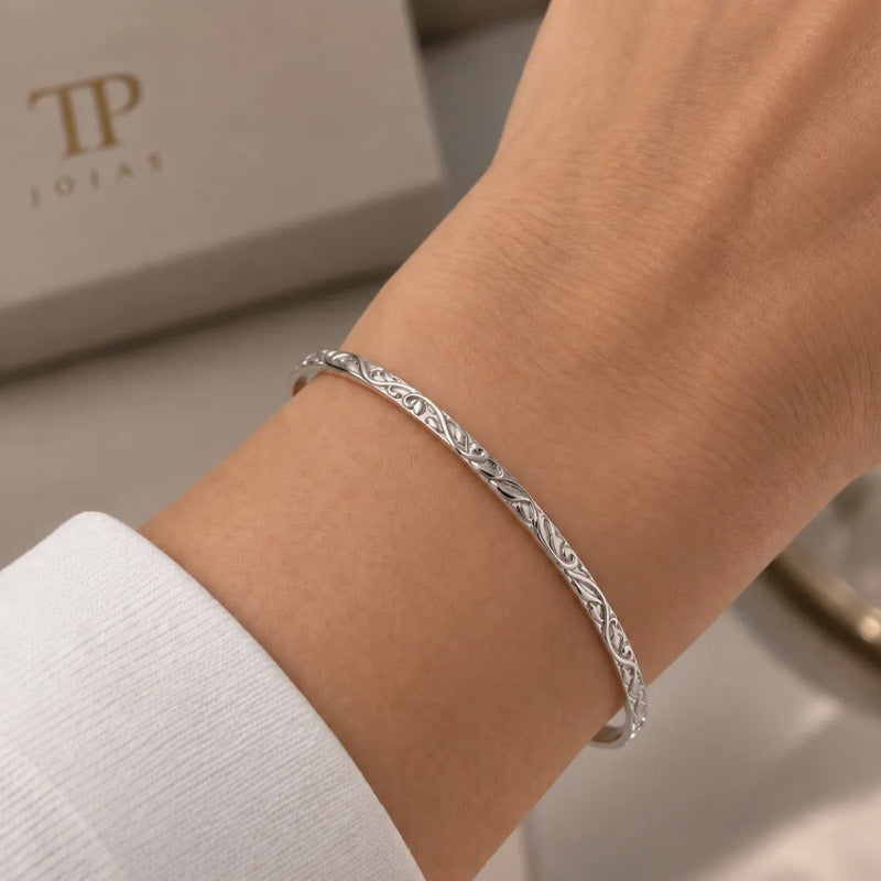 Pulseira Bracelete Arabesco Prata 925 - Maciço 7 Cm