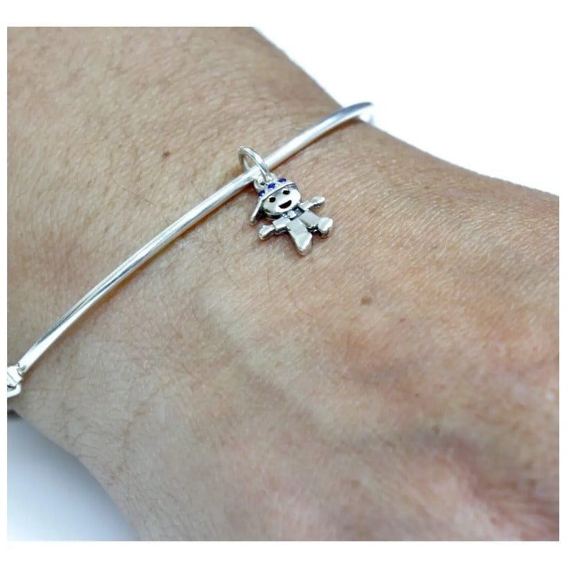 Pulseira Bracelete Prata 925 Rígido Pingente Menino - Lindo 19 Cm