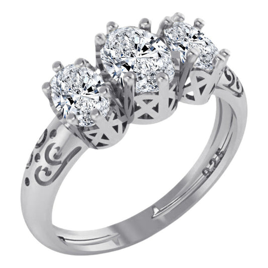 Anel Vintage De Pura Prata 925 Zirconias Oval - Exclusivo