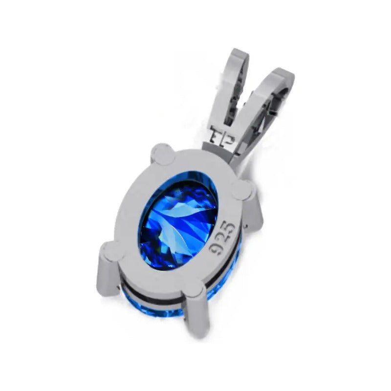Pingente Prata 925 Oval Safira Azul 6x8mm - Exclusivo Azul-escuro