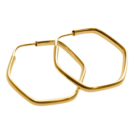 Argola Brinco 25mm Hexagonal Prata 925 Dourada 18k Unissex Dourado