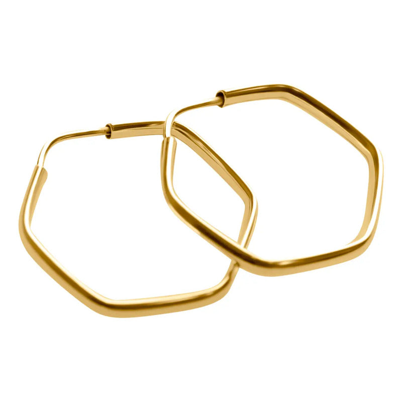 Argola Brinco 25mm Hexagonal Prata 925 Dourada 18k Unissex Dourado