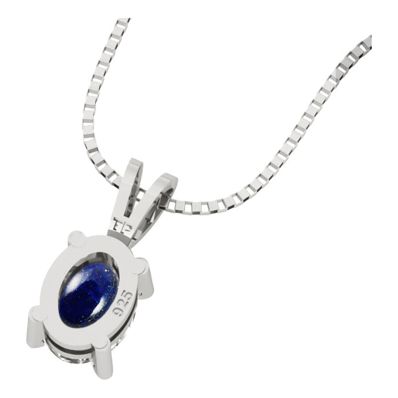 Colar Lápis-lazúli Prata 925 Oval 8x6mm Com Veneziana
